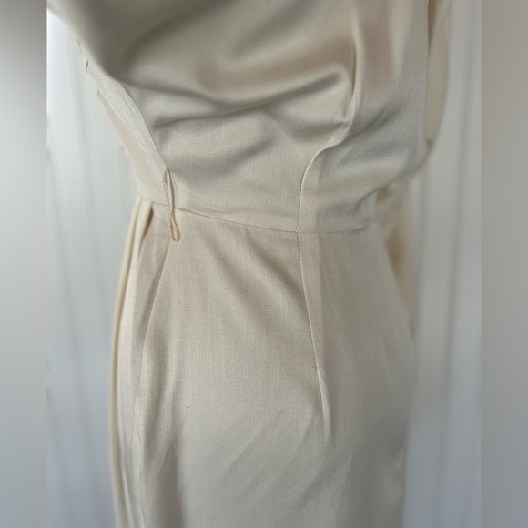 Vintage Cream Button Front Midi Dress Size XS Dolman Batwing Sleeves Tailored - Picture 9 of 16